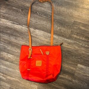 Bric's Vibrant Red Shoulder Bag with Tan Accents